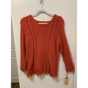 Ruby Rd Favorites Pullover Sweater Poppy Women’s Size Petite LargeFringe Hem NWT